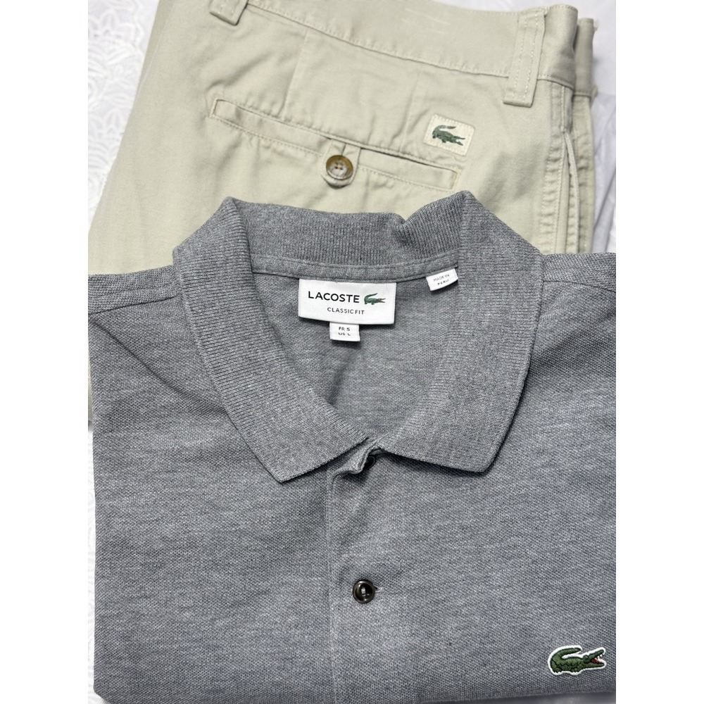 Lacoste Pants Sz 46 Us 36/37 Beige Chino‎ Khakis Grey Polo Style Sz Large